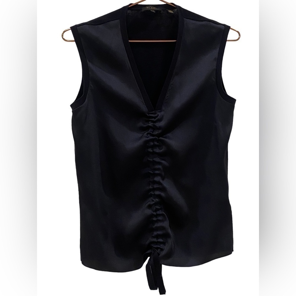 TED BAKER Satin Front Knit Back Rouched Sleeveless Top Size 1